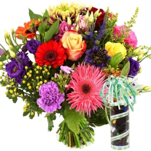 Colorful bouquet + mixed licorice (Bouquet worth brightly colored + 200 gram licorice tube)